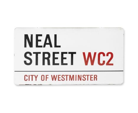 A London enamel street sign for Neal Street WC2Traditionally decorated in white, red and black for the City of Westminster,  