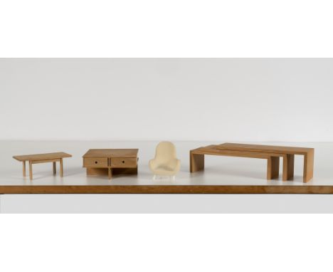 A collection of six maquettes of furniture designed by Sir Terence ConranComprising: an oak coffee table; a model of the 'Rad