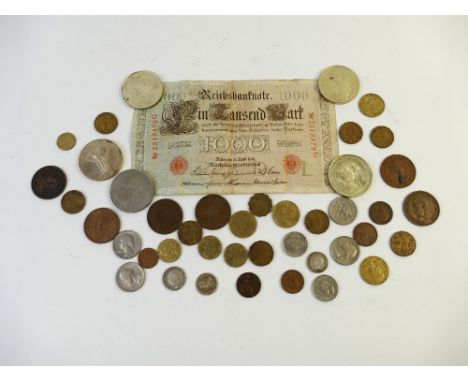 Small collection of GB and World vintage coins - Charles &amp; Diana crown, Lord Savours tokens, centimes and German bank not