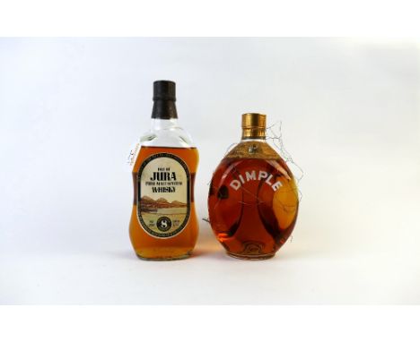 Jura Scotch Whisky, 70 degrees proof, 8 year old, 26 fluid ounces, from the 1970's and a bottle of Dimple John Haig Co, 70 pe
