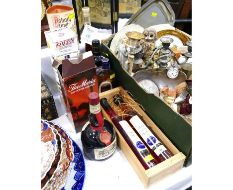 Collection of vintage alcohol including Damson liqueur, Tia Maria, Ouzo etc