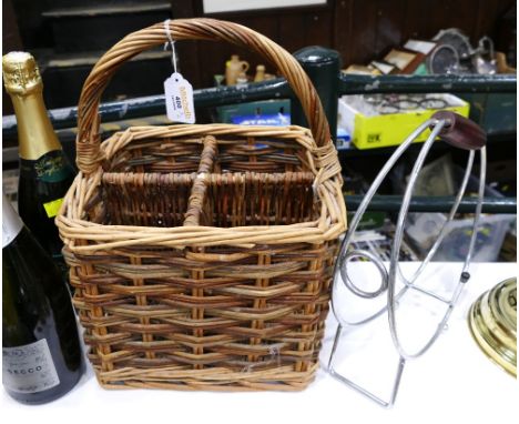 Wicker wine hamper, mid century style wine pourer