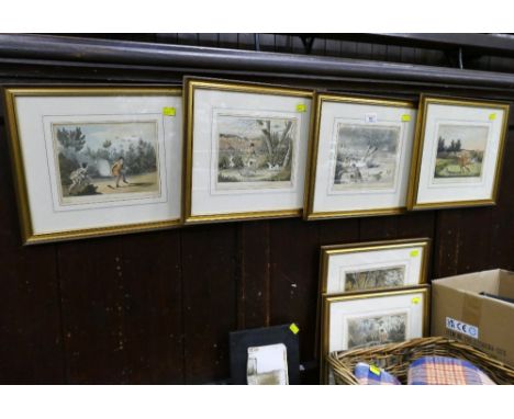 Six hunting pictures in matching frames