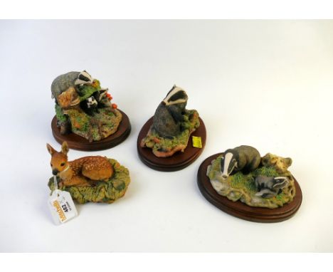 Four Border Fine Arts and Chiltern badger and deer figures