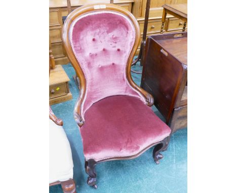 Victorian mahogany ladies chair with deep button back