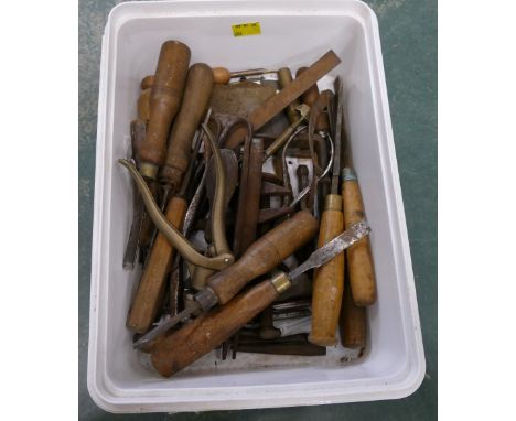 Collection of vintage chisels, hole punches, drill bits etc