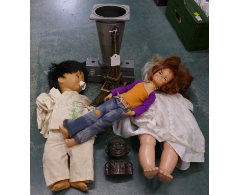 Box of vintage dolls, Jolly money box, Eiffel Tower ornament etc&nbsp; - These items are listed on the basis they are illustr