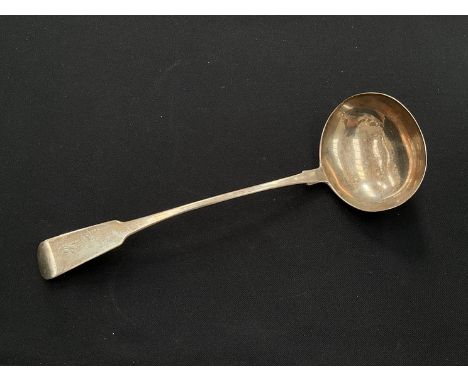 A Thomas Streetin silver soup ladle, London 1829, monogrammed handle, 32cm, 172g 