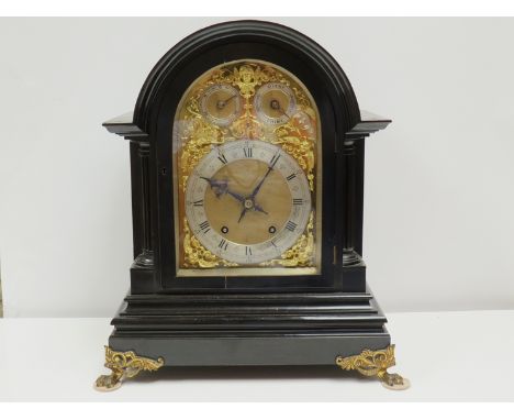 A Lund &amp; Blockley of London bracket clock, ebonised, finials missing a/f 