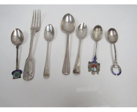 Silver souvenir spoons, teaspoons and a fork (6) 98g 