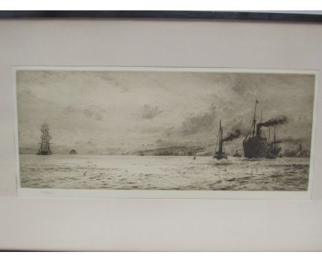 WILLIAM WYLLIE RA (1851-1931) 'Dumbarton Rock (from the tail of the bank)'. Signed framed and glazed etching, Gallery label v