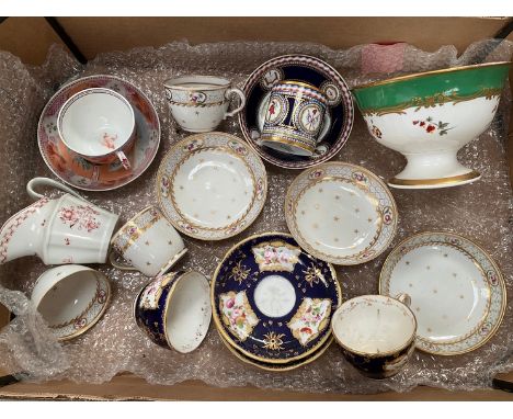 A collection of 18th, 19th Century and later porcelain including reproduction Limoges cup and saucer 