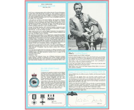 WW2 Battle of Britain ace Wg Cdr Laddie Lucas DSO DFC signed A4 Bomber Profile page with detailed Military Career details. Go