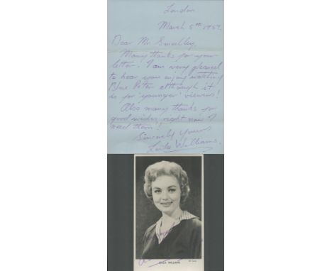 Leila Williams (1932-), a signed 5x3 inch photo and a signed letter, dated 1959 with orignal envelope. In 1957 Williams won t