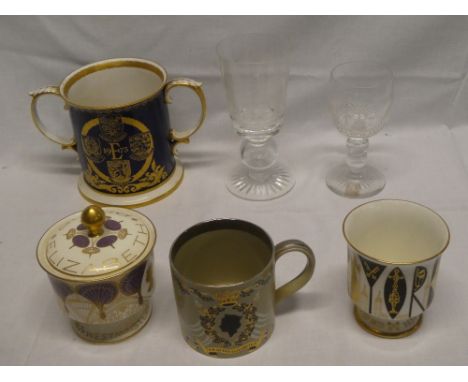 A selection of various commemorative items including Spode Limited Edition 1973 loving cup, Coalport Limited Edition Royal We