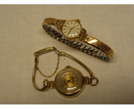A ladies 9ct gold wrist watch by Rotary with expanding strap and one other lady's 9ct gold wrist watch (2)