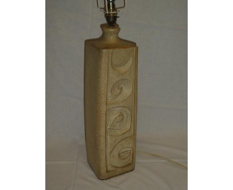 A Studio Pottery square section table lamp with geometric decoration and shade