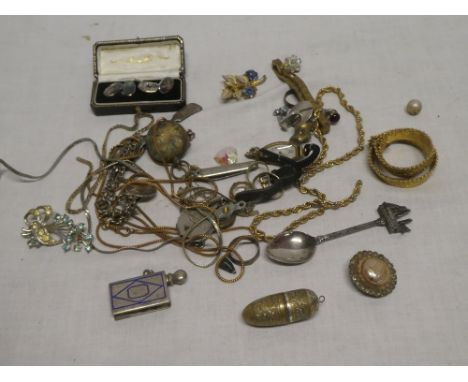 A selection of various costume jewellery including a pair of silver and mother of pearl cuff links, various ladies wrist watc