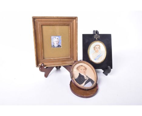 A watercolour miniature on paper of clerical gentleman, mid 19th CenturyThe oval shaped miniature of gentleman wearing tradit