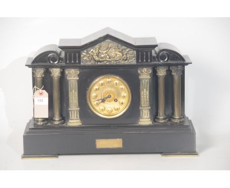 A substantial slate and gilt metal mantle clock early 20th CenturyThe eight day clock with gilt metal 12cm dial with Arabic n