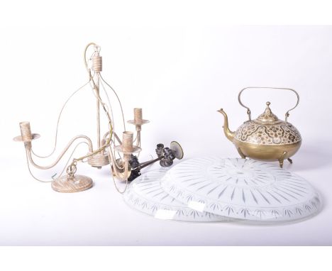 A pair of white glass overhead ceiling light fittings, late 20th Century
The circular shades with brackets, diameter of shade