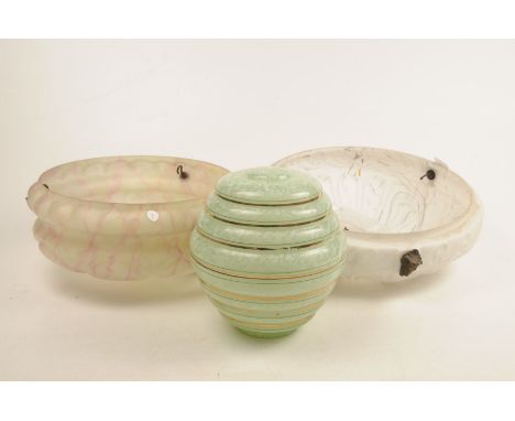 A group of glass Ceiling pendants and shades To include two Victorian style marbled opaline glass ceiling pendants and a mott