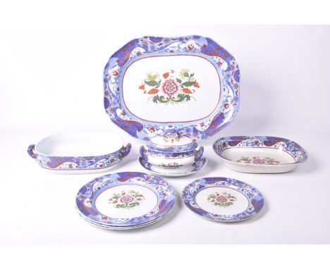 A quantity of 19th Century Spode floral pattern dinner waresComprising a 46cm meat plate, vegetable tureens, and side plates 