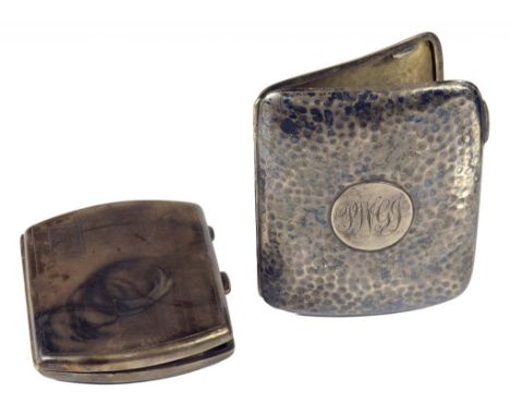 A VICTORIAN SILVER CIGARETTE CASE, HAMMER TEXTURED, BIRMINGHAM 1897 AND ANOTHER, 5OZS 10DWTS