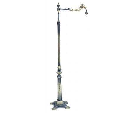 AN OXIDISED BRASS TELESCOPIC STANDARD LAMP, C1920