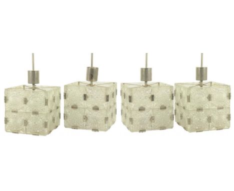 A SET OF FOUR 1970'S GLASS - TILE CEILING LIGHT PENDANTS OF SQUARE DESIGN 