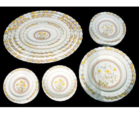 A SPODE EARTHENWARE BUTTERCUP PATTERN DINNER SERVICE