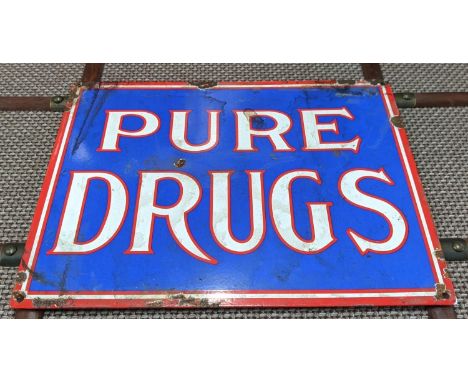 PURE DRUGS, vintage style enamel sign, aged finish, 37.5cm x 29cm. 