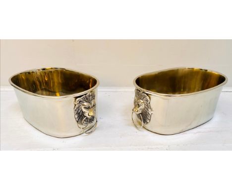 CHAMPAGNE BATHS, a pair, 16cm high, 45cm wide, 26cm deep, lion head ring handles, polish metal. (2) 