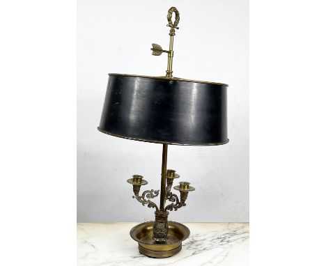 BOUILLOTTE LAMP, French 19th century style, gilt metal with toleware shade, 70cm H x 30cm W. 