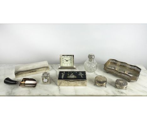 SILVER BOX, by Tim &amp; Co, 1927 with Art Deco children in glass along with an Austrian silver plate bone handle scoop, a ci