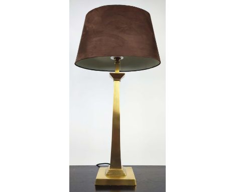 TABLE LAMP, 72cm H, tapering metal column form, with suedette shade. 