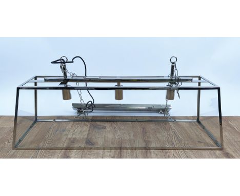 CEILING PENDANT LIGHT, 40cm x 95cm x 30cm, polished metal and glass, 3 branch light. 