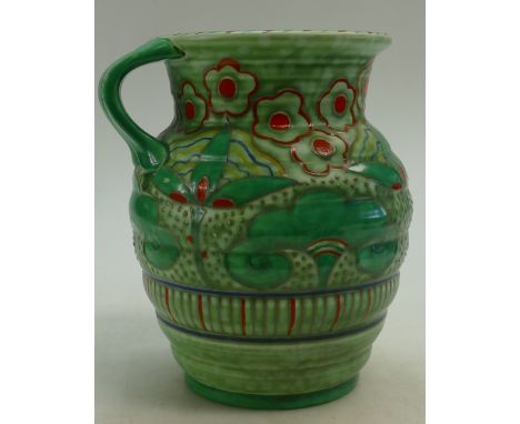 Charlotte Rhead Crown Ducal vase decorated in the Florian design, height 21cm (star crack to base)