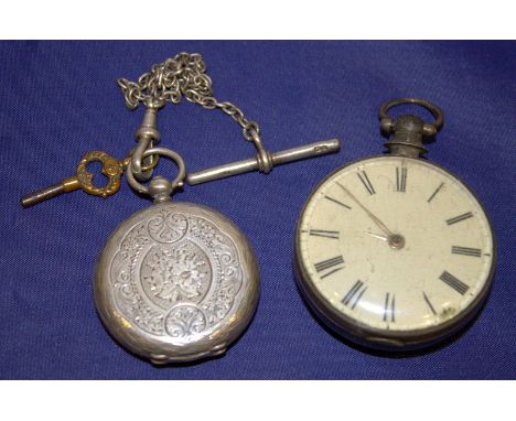 2 Silver Pocket Watches, One Fusee, White Enamel Dial, Roman Numerals, Gilt Hands, Movement Stamped David Davies Pennant 2923