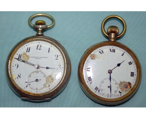 2 Gents Pocket Watches Comprising An 0,800 Silver Cased RECTA Movement Watch With W. Lennartz-Michels Aachen To Dial And A Go