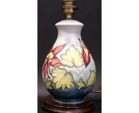 Modern Moorcroft Pottery Table Lamp, Honeysuckle Pattern, Height 11 Inches