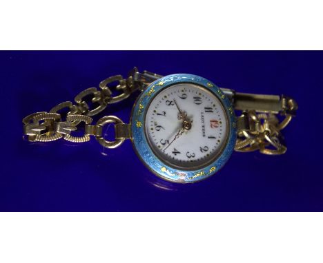 Guilloche Enamel Ladies Watch, White Enamel Face Marked Lady Tess, With Blue Surround And Back, Some Damage To Enamel 