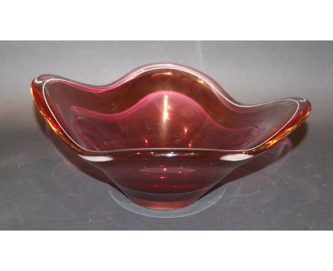 Paul Kedelv art glass bowl for Flygsfors, etched mark to the base, Length 12 Inches