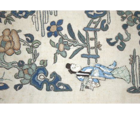 Antique Chinese Sleeve Silk Embroidered Panel, Of Fine Quality Stitching Depicting Elegant Ladies Tending Plants, Unframed, 5