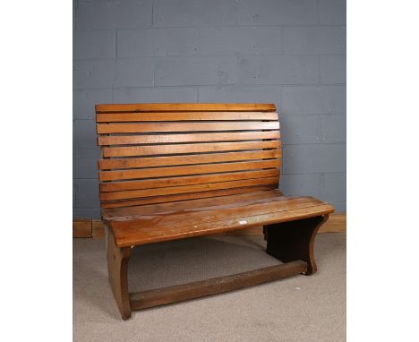 Birch bench, with arched back and seat with chipboard sides, 113cm wide