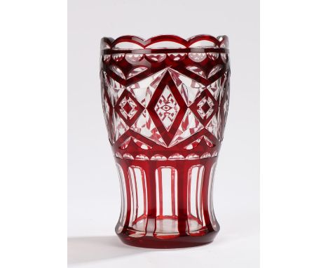 20th Century Bohemia glass vase, the clear ground with ruby overlaid decoration, 18cm highScratches to base