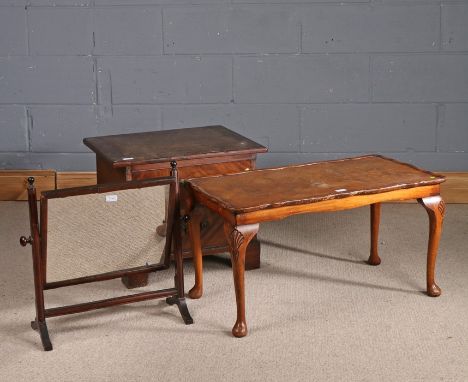 George III mahogany swing framed mirror (AF), together with a 20th Century walnut coffee table and a 19th Century mahogany co