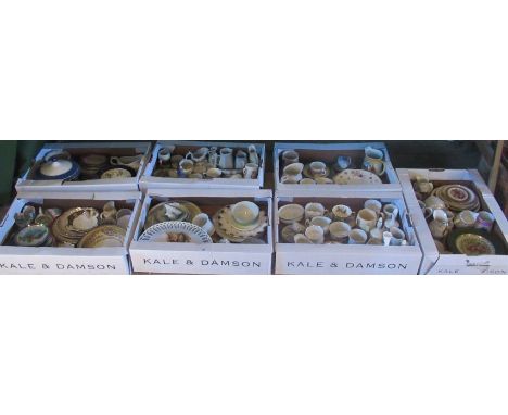 Seven boxes containing a large quantity of household china, to include: ribbon plates, wall plates, cups, saucers, tea servic