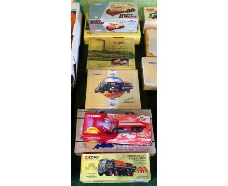 A collection of seven various Corgi models, to include: an ERF Brewery lorry advertising John Smith's, a Route Masters in Exi