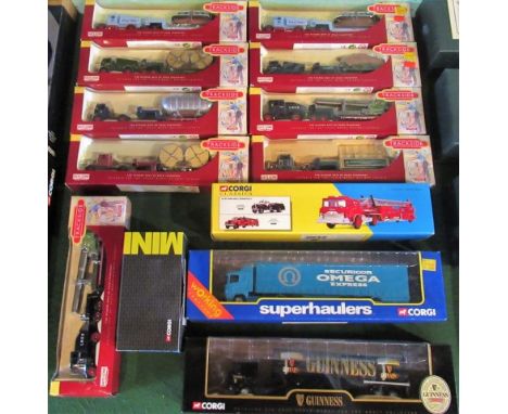 A Corgi Guinness tanker, a Corgi American fire engine, a Corgi Super Hauler and nine Days Gone Trackside Heavy Goods vehicles